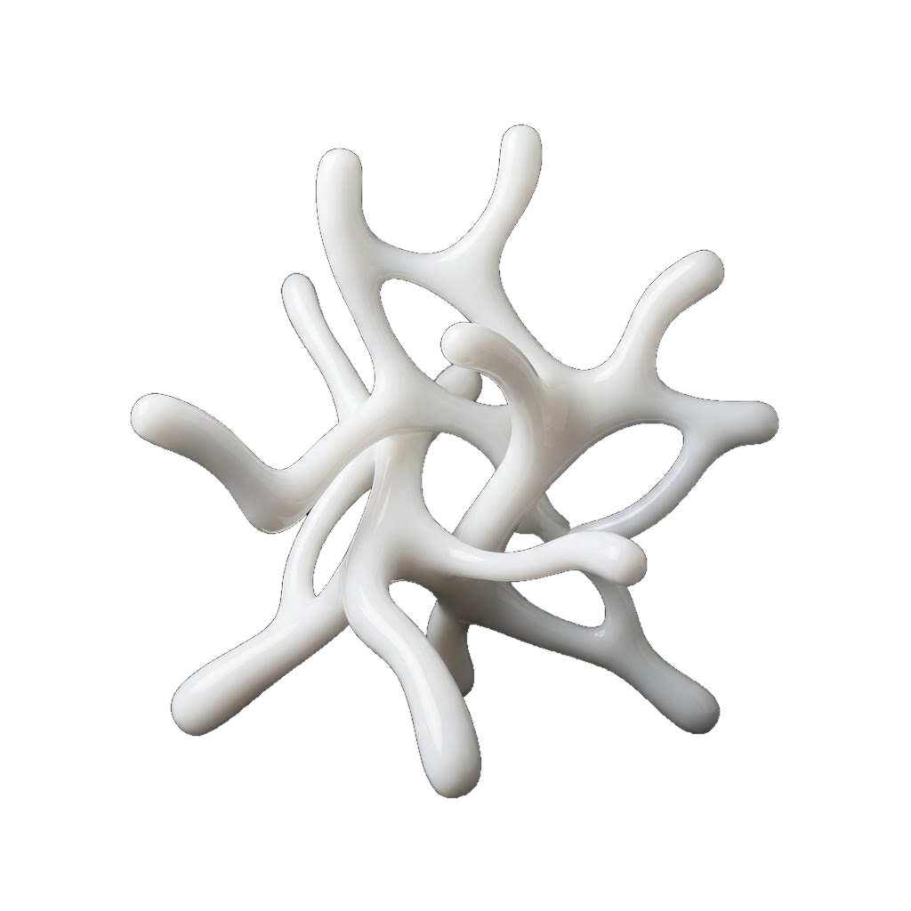 Escultura blanca ramificada sobre un fondo oscuro